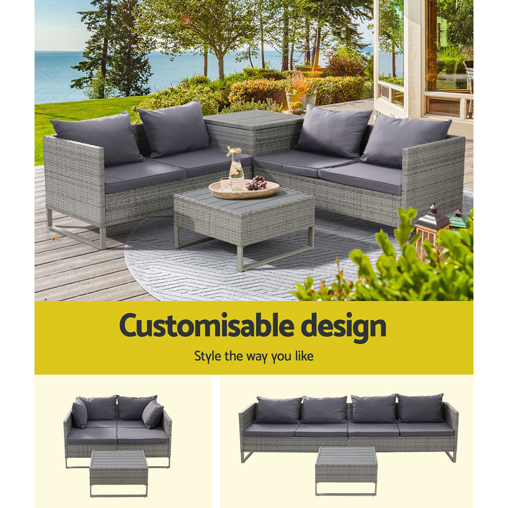 Gardeon 4-Seater Outdoor Sofa Furniture Lounge Set Wicker Setting Grey ODF-SOFA-4PCS-GE-AB