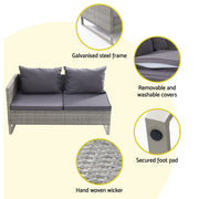 Gardeon 4-Seater Outdoor Sofa Furniture Lounge Set Wicker Setting Grey ODF-SOFA-4PCS-GE-AB