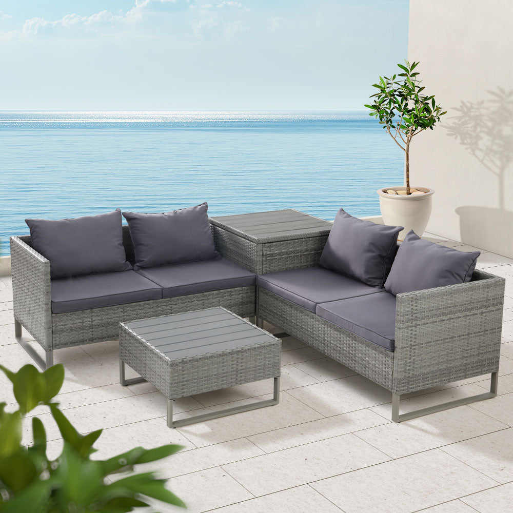Gardeon 4-Seater Outdoor Sofa Furniture Lounge Set Wicker Setting Grey ODF-SOFA-4PCS-GE-AB