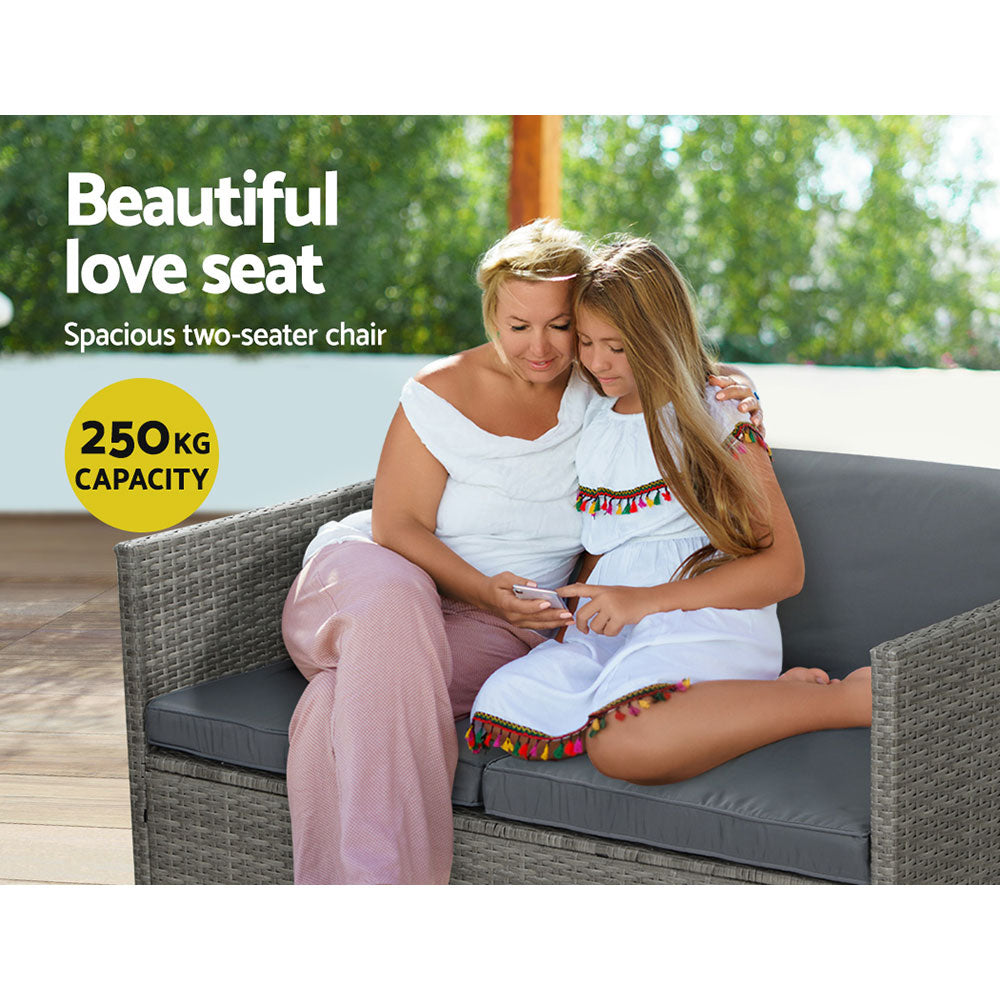 Gardeon 4-Piece Outdoor Sofa Set Wicker Couch Lounge Setting Grey ODF-SOFA-4PCS-HJ-GE-AB