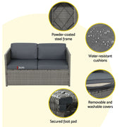 Gardeon 4-Piece Outdoor Sofa Set Wicker Couch Lounge Setting Grey ODF-SOFA-4PCS-HJ-GE-AB