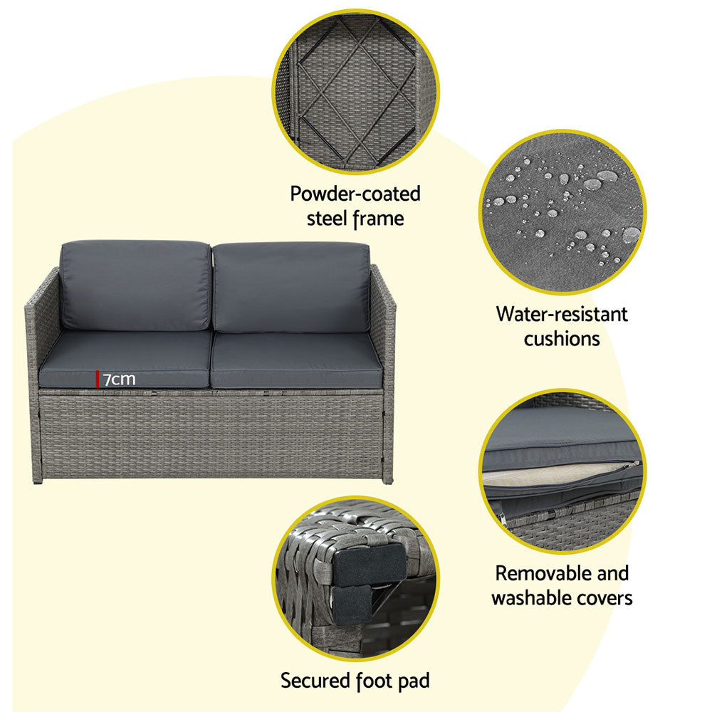 Gardeon 4-Piece Outdoor Sofa Set Wicker Couch Lounge Setting Grey ODF-SOFA-4PCS-HJ-GE-AB