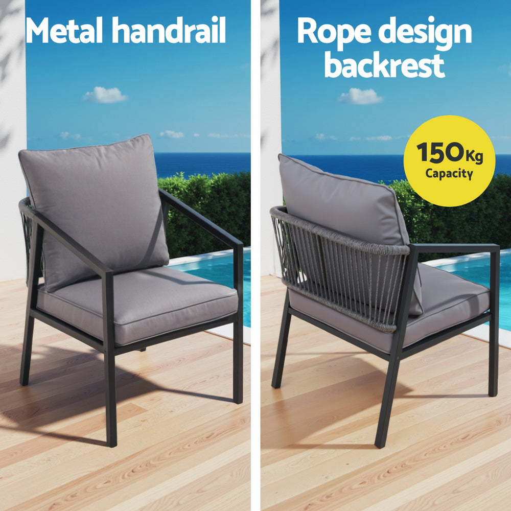 Gardeon 4 Seater Outdoor Sofa Set 4PCS Table Chair Setting Patio Furniture ODF-SOFA-4PCS-MEL-ROPE-BK