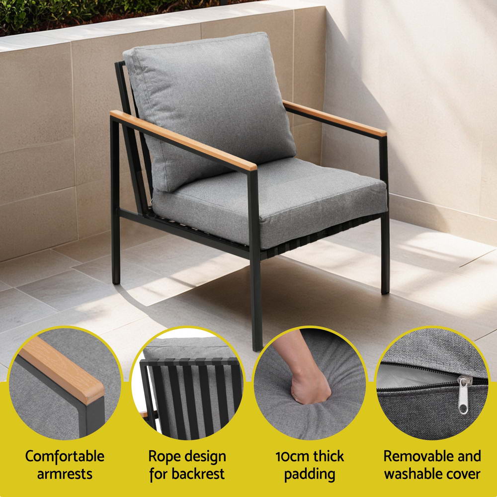 Gardeon 5 Seater Outdoor Sofa Set 4PCS Table Chair Garden Bench Patio Furniture ODF-SOFA-4PCS-PLW-BENCH-BK-AB