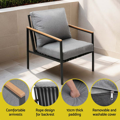 Gardeon 5 Seater Outdoor Sofa Set 4PCS Table Chair Garden Bench Patio Furniture ODF-SOFA-4PCS-PLW-BENCH-BK-AB