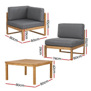Gardeon 4-Piece Outdoor Sofa Set Wooden Couch Lounge Setting 5PCS ODF-SOFA-5PC-4S-TK-AB