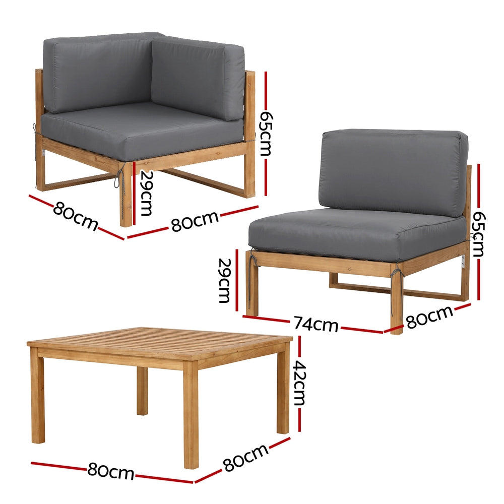 Gardeon 4-Piece Outdoor Sofa Set Wooden Couch Lounge Setting 5PCS ODF-SOFA-5PC-4S-TK-AB