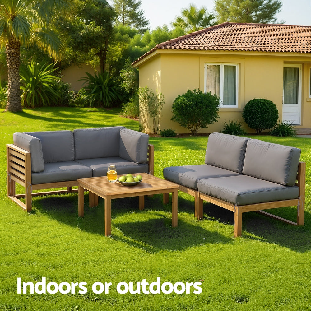 Gardeon 4-Piece Outdoor Sofa Set Wooden Couch Lounge Setting 5PCS ODF-SOFA-5PC-4S-TK-AB