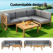 Gardeon 4-Piece Outdoor Sofa Set Wooden Couch Lounge Setting 5PCS ODF-SOFA-5PC-4S-TK-AB