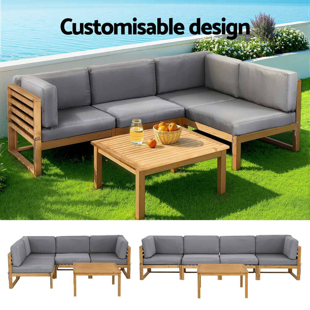 Gardeon 4-Piece Outdoor Sofa Set Wooden Couch Lounge Setting 5PCS ODF-SOFA-5PC-4S-TK-AB