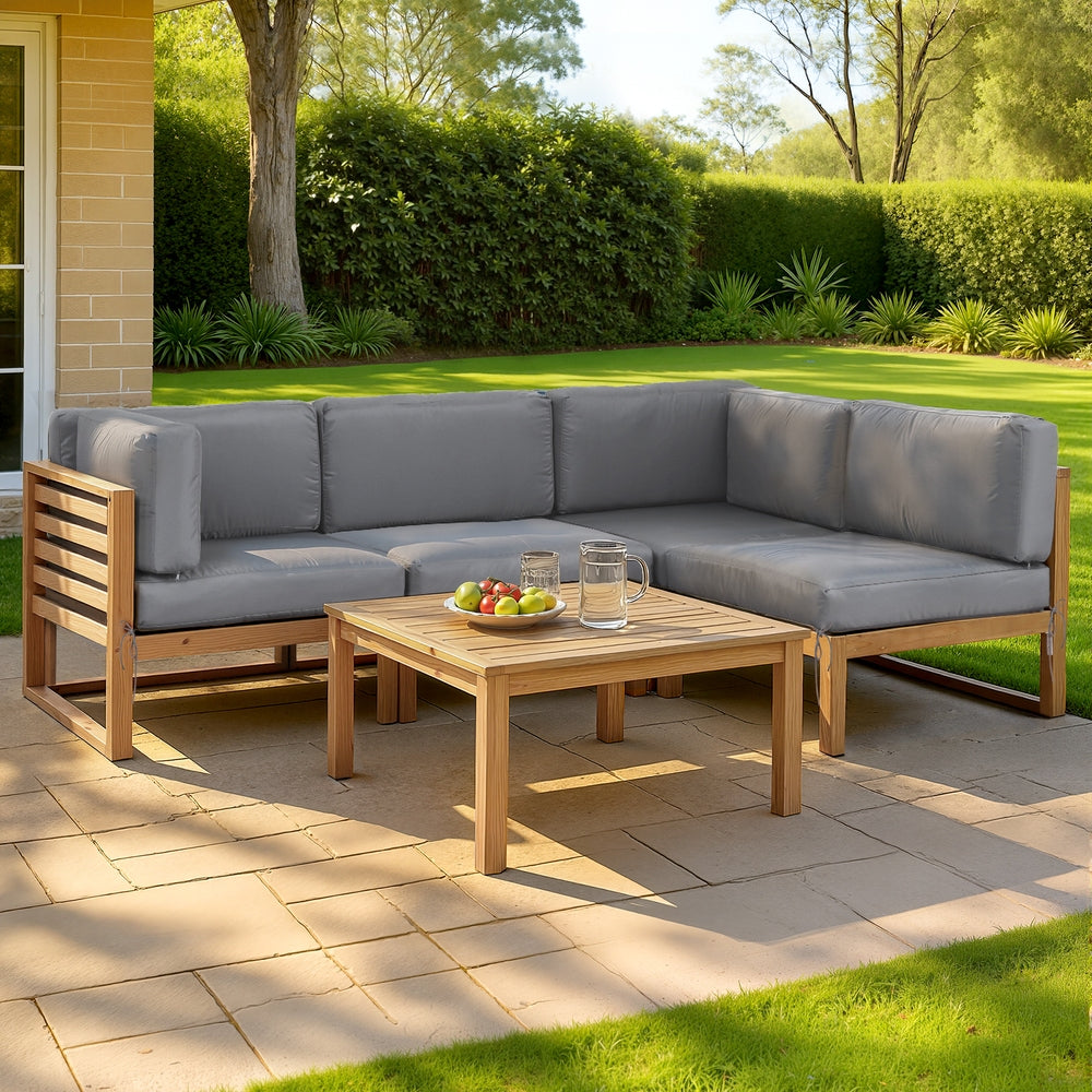 Gardeon 4-Piece Outdoor Sofa Set Wooden Couch Lounge Setting 5PCS ODF-SOFA-5PC-4S-TK-AB