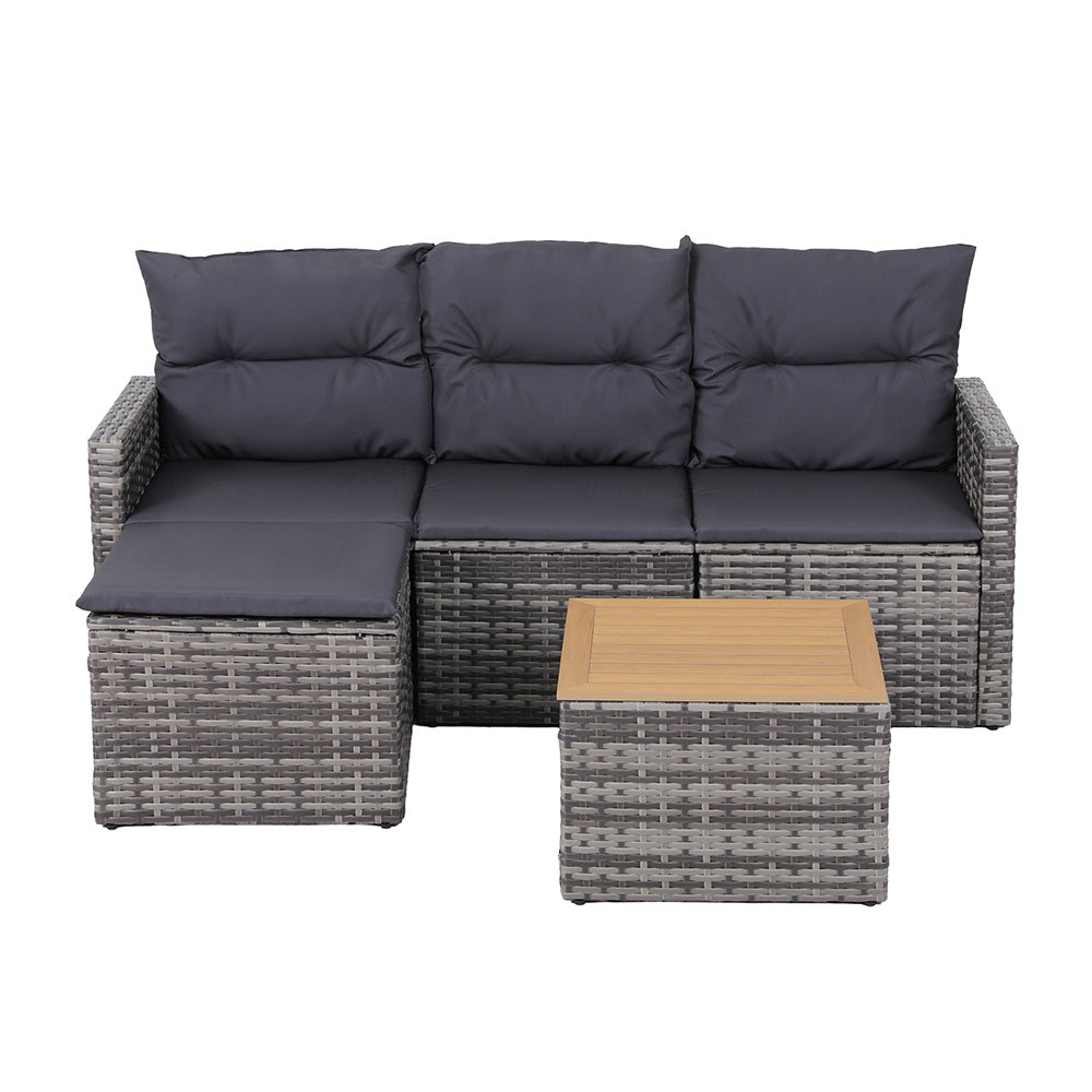 Gardeon 5 Pieces Outdoor Sofa Set 4-Seater Grey Rattan Patio Furniture Table and Chair Setting ODF-SOFA-5PC-CUP-GE-AB