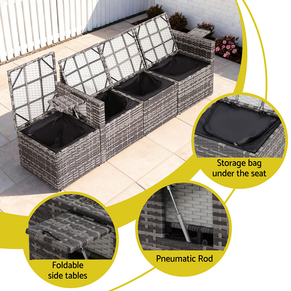 Gardeon 5 Pieces Outdoor Sofa Set 4-Seater Grey Rattan Patio Furniture Table and Chair Setting ODF-SOFA-5PC-CUP-GE-AB