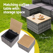 Gardeon 5 Pieces Outdoor Sofa Set 4-Seater Grey Rattan Patio Furniture Table and Chair Setting ODF-SOFA-5PC-CUP-GE-AB