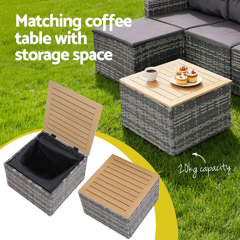 Gardeon 5 Pieces Outdoor Sofa Set 4-Seater Grey Rattan Patio Furniture Table and Chair Setting ODF-SOFA-5PC-CUP-GE-AB