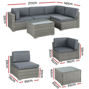 Gardeon 5-Piece Outdoor Sofa Set Wicker Couch Lounge Setting 4 Seater Grey ODF-SOFA-5PCS-HJ-GE-AB