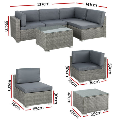 Gardeon 5-Piece Outdoor Sofa Set Wicker Couch Lounge Setting 4 Seater Grey ODF-SOFA-5PCS-HJ-GE-AB