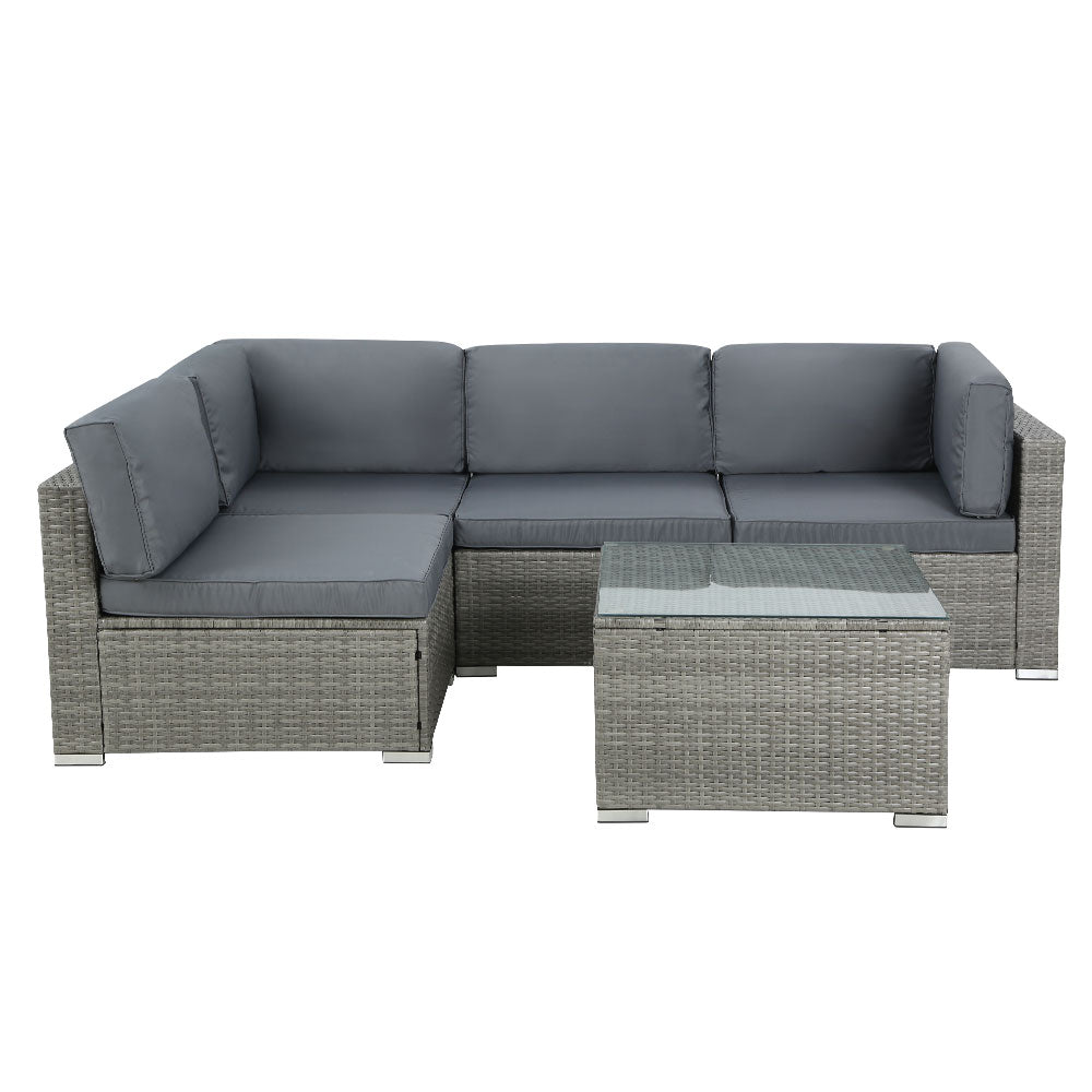 Gardeon 5-Piece Outdoor Sofa Set Wicker Couch Lounge Setting 4 Seater Grey ODF-SOFA-5PCS-HJ-GE-AB