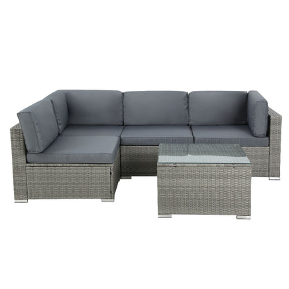 Gardeon 5-Piece Outdoor Sofa Set Wicker Couch Lounge Setting 4 Seater Grey ODF-SOFA-5PCS-HJ-GE-AB
