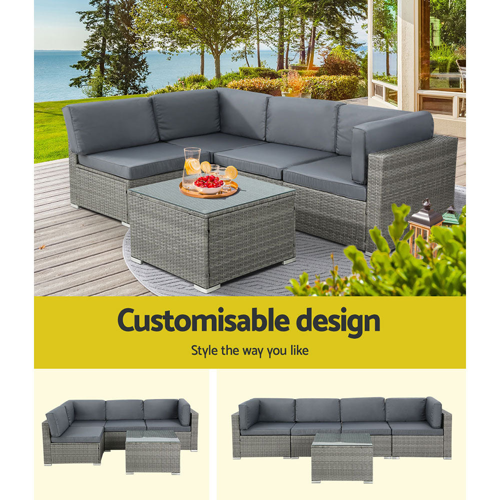 Gardeon 5-Piece Outdoor Sofa Set Wicker Couch Lounge Setting 4 Seater Grey ODF-SOFA-5PCS-HJ-GE-AB
