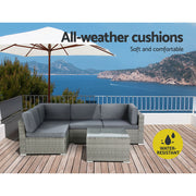 Gardeon 5-Piece Outdoor Sofa Set Wicker Couch Lounge Setting 4 Seater Grey ODF-SOFA-5PCS-HJ-GE-AB