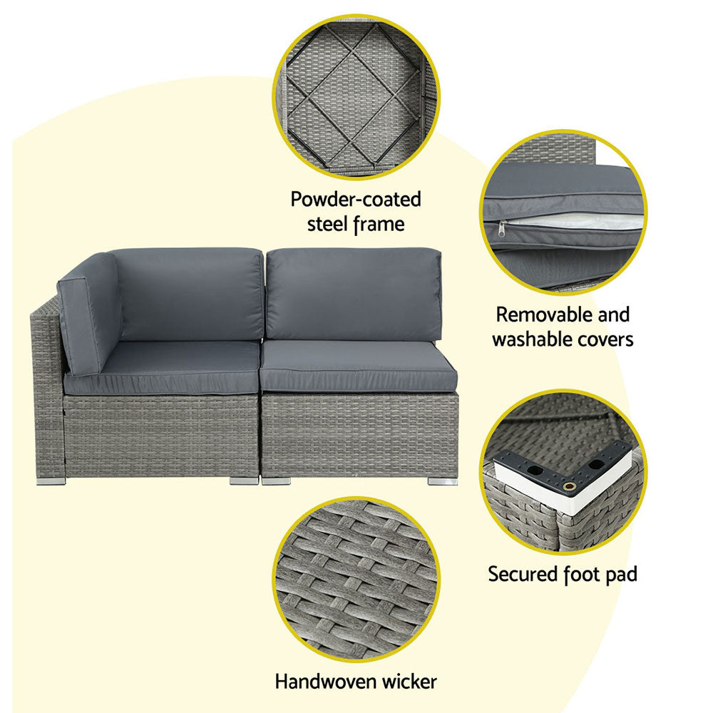 Gardeon 5-Piece Outdoor Sofa Set Wicker Couch Lounge Setting 4 Seater Grey ODF-SOFA-5PCS-HJ-GE-AB
