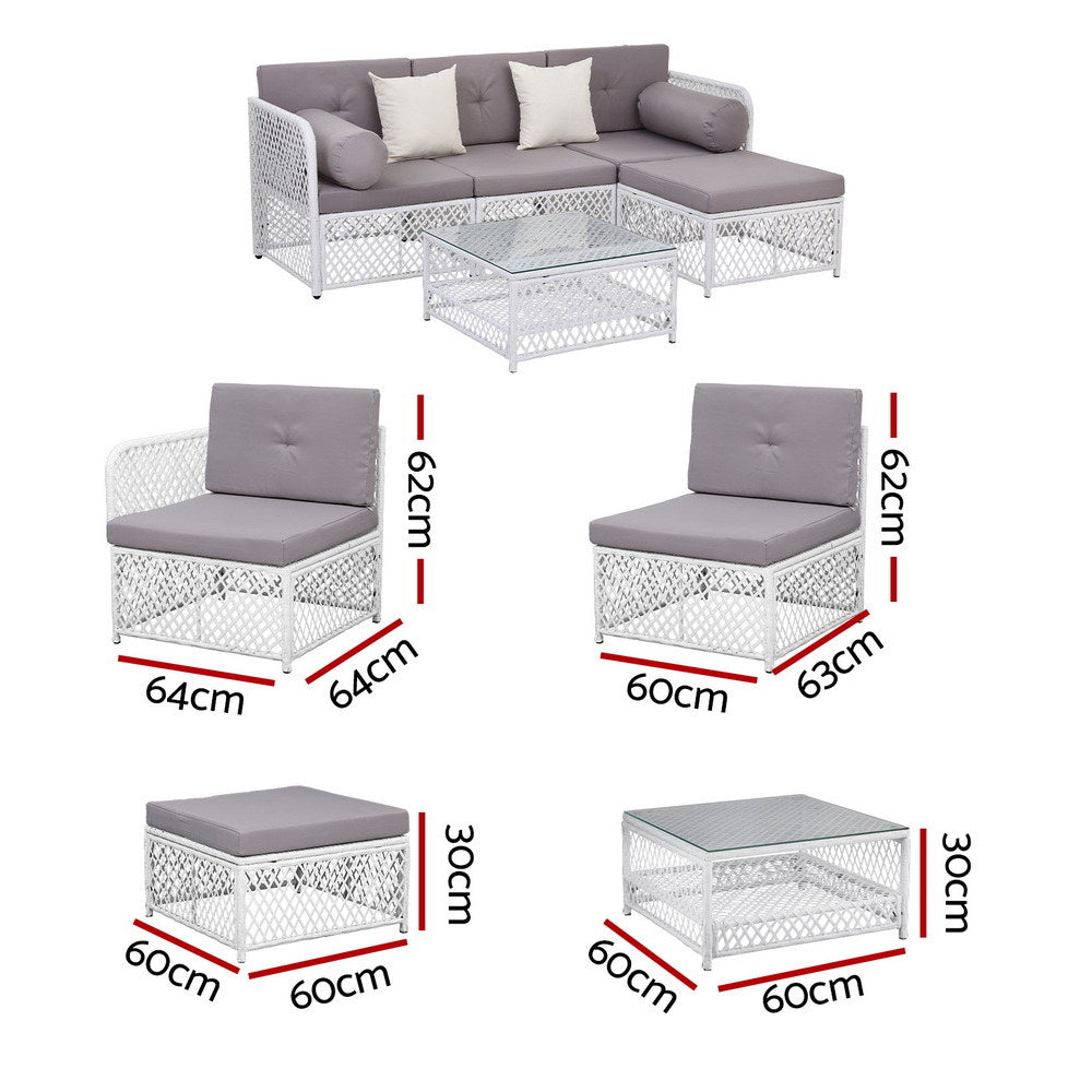 Gardeon 4 Seater Outdoor Sofa Set 5PCS Table Chair Set Garden Patio Furniture ODF-SOFA-5PCS-RATTAN-WH-ABC