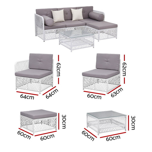 Gardeon 4 Seater Outdoor Sofa Set 5PCS Table Chair Set Garden Patio Furniture ODF-SOFA-5PCS-RATTAN-WH-ABC
