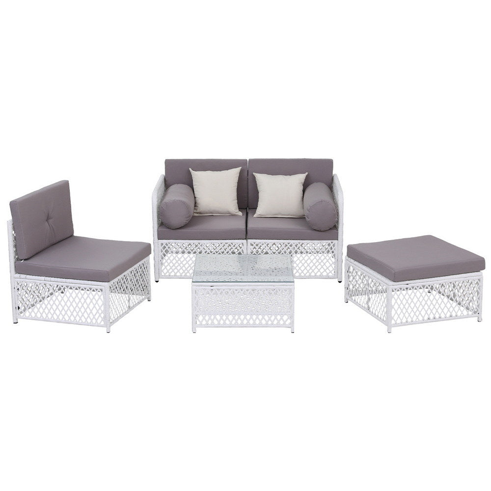 Gardeon 4 Seater Outdoor Sofa Set 5PCS Table Chair Set Garden Patio Furniture ODF-SOFA-5PCS-RATTAN-WH-ABC