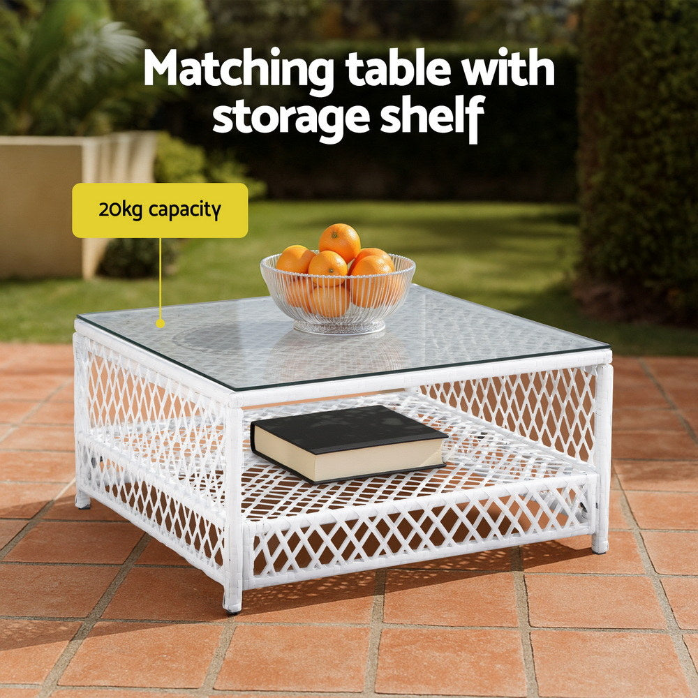 Gardeon 4 Seater Outdoor Sofa Set 5PCS Table Chair Set Garden Patio Furniture ODF-SOFA-5PCS-RATTAN-WH-ABC