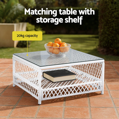 Gardeon 4 Seater Outdoor Sofa Set 5PCS Table Chair Set Garden Patio Furniture ODF-SOFA-5PCS-RATTAN-WH-ABC