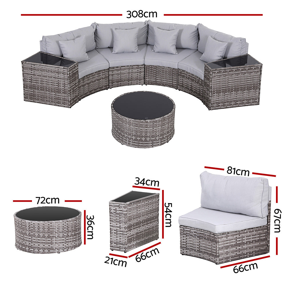 Gardeon 4 Seater Outdoor Sofa Set 7PCS Table Chair Set Garden Rattan Patio Furniture ODF-SOFA-7PC-RTA-GE-ABC