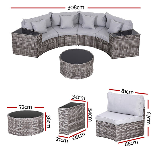 Gardeon 4 Seater Outdoor Sofa Set 7PCS Table Chair Set Garden Rattan Patio Furniture ODF-SOFA-7PC-RTA-GE-ABC