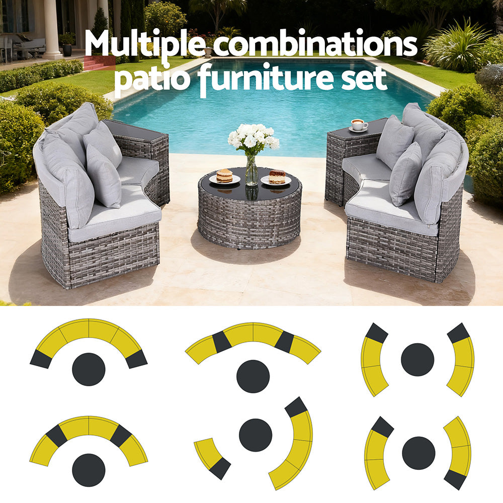 Gardeon 4 Seater Outdoor Sofa Set 7PCS Table Chair Set Garden Rattan Patio Furniture ODF-SOFA-7PC-RTA-GE-ABC
