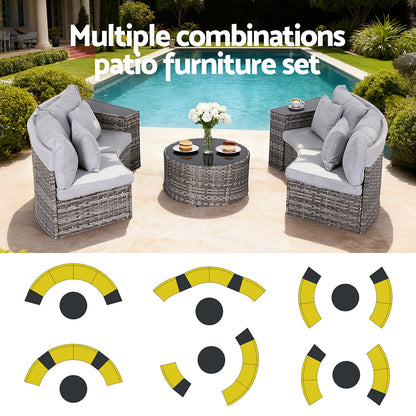 Gardeon 4 Seater Outdoor Sofa Set 7PCS Table Chair Set Garden Rattan Patio Furniture ODF-SOFA-7PC-RTA-GE-ABC