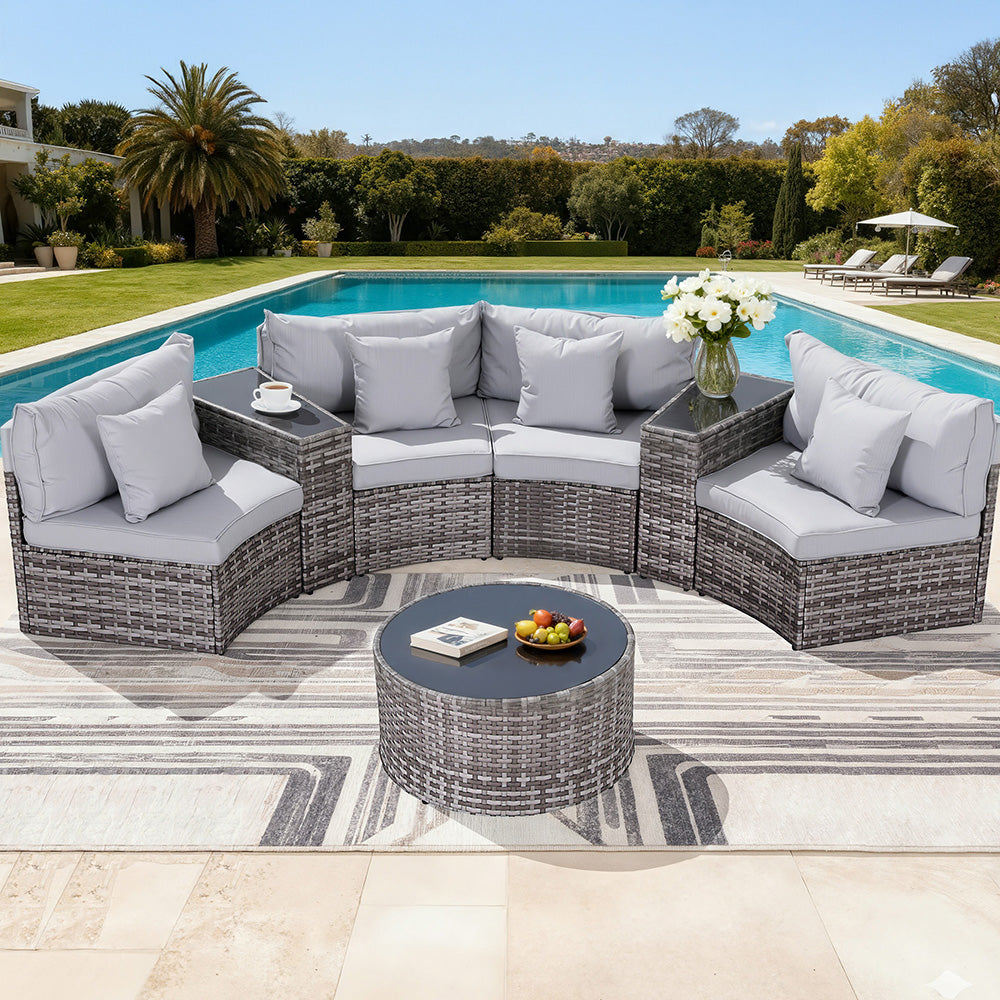 Gardeon 4 Seater Outdoor Sofa Set 7PCS Table Chair Set Garden Rattan Patio Furniture ODF-SOFA-7PC-RTA-GE-ABC