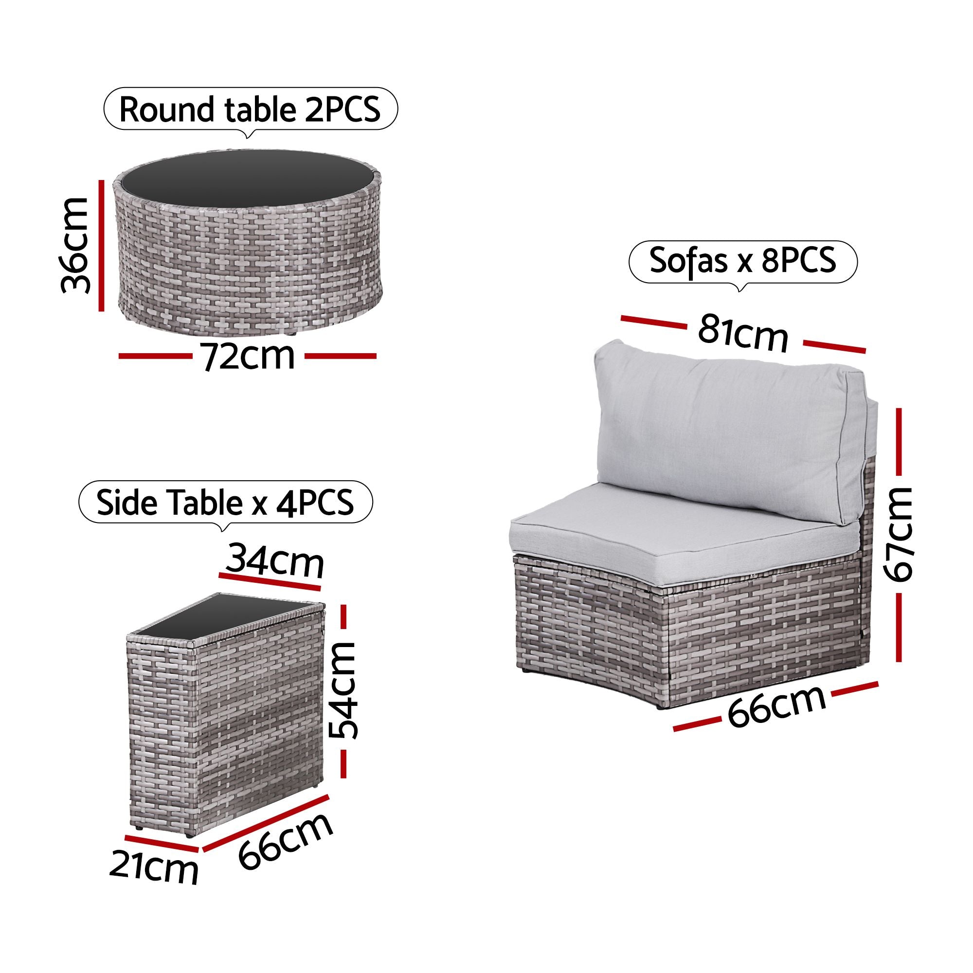 Gardeon 8 Seater Outdoor Sofa Set 14PCS Table Chair Set Rattan Patio Furniture