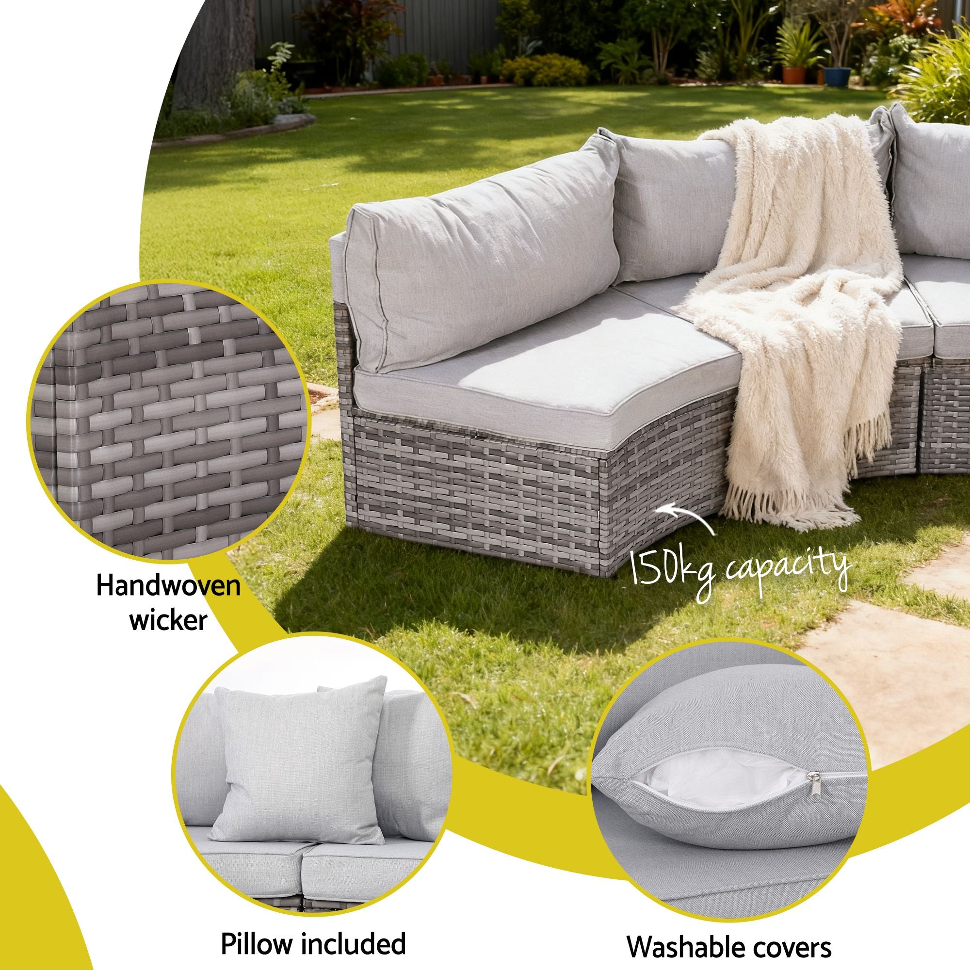 Gardeon 8 Seater Outdoor Sofa Set 14PCS Table Chair Set Rattan Patio Furniture