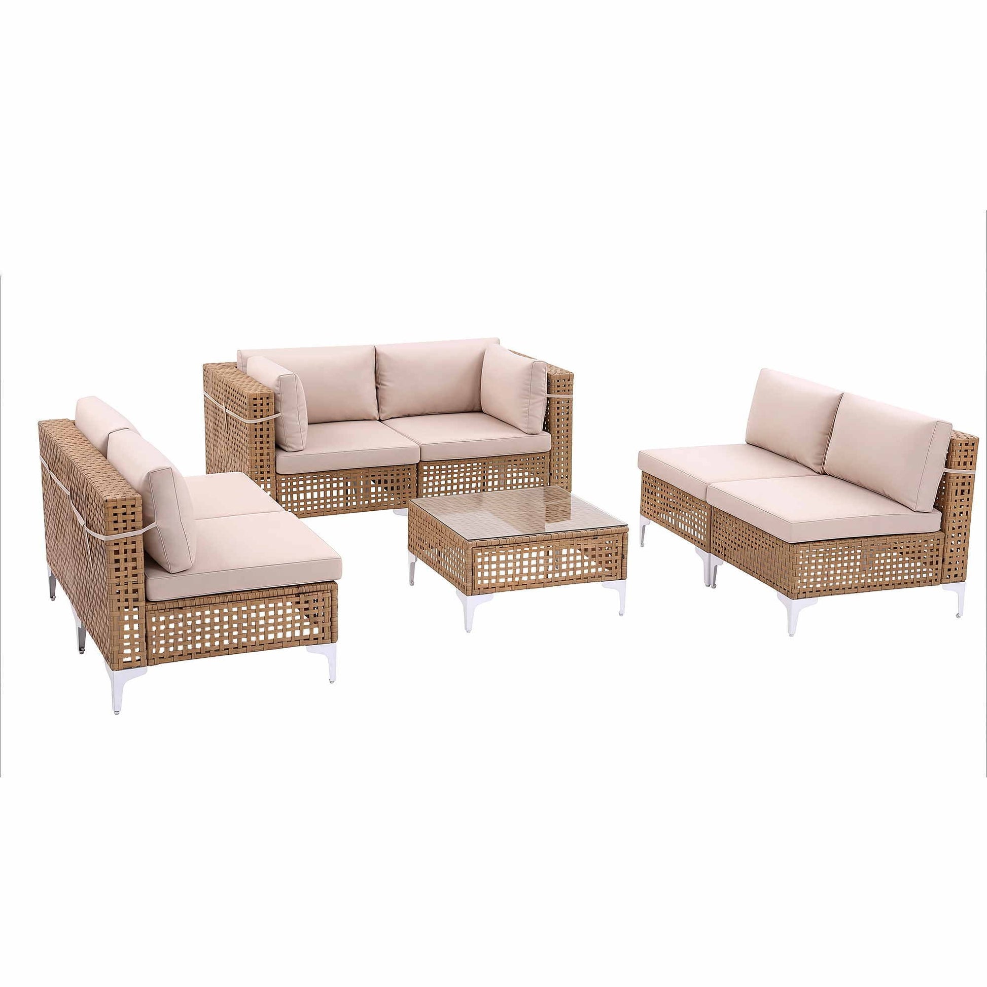 Gardeon 6 Seater Outdoor Sofa Set 7PCS Table Chair Set Garden Rattan Patio Furniture ODF-SOFA-7PCS-RATTAN-BE-ABC