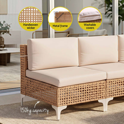 Gardeon 6 Seater Outdoor Sofa Set 7PCS Table Chair Set Garden Rattan Patio Furniture ODF-SOFA-7PCS-RATTAN-BE-ABC