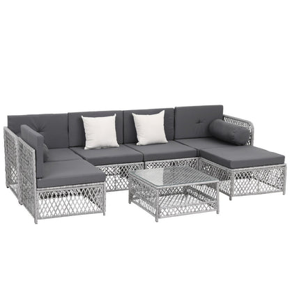 Gardeon 6 Seater Outdoor Sofa Set 7PCS Table Chair Set Garden Rattan Patio Furniture ODF-SOFA-7PCS-RATTAN-GE-ABCD