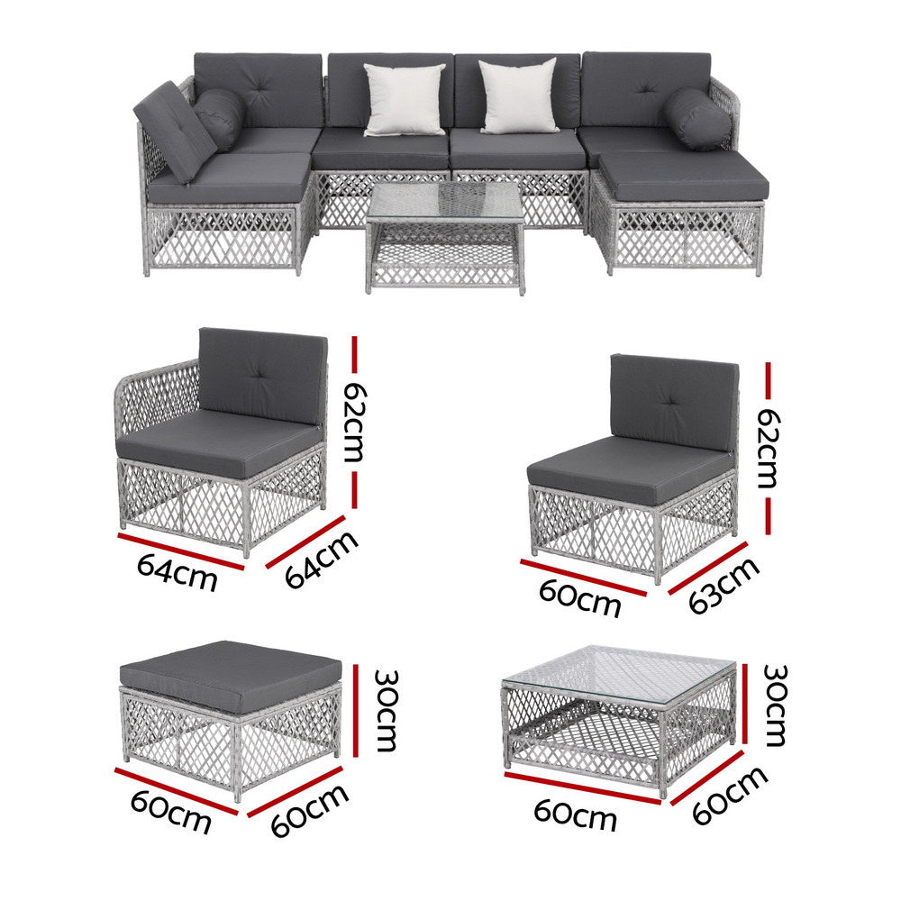 Gardeon 6 Seater Outdoor Sofa Set 7PCS Table Chair Set Garden Rattan Patio Furniture ODF-SOFA-7PCS-RATTAN-GE-ABCD