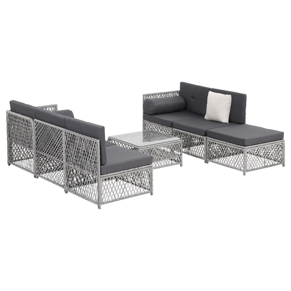 Gardeon 6 Seater Outdoor Sofa Set 7PCS Table Chair Set Garden Rattan Patio Furniture ODF-SOFA-7PCS-RATTAN-GE-ABCD