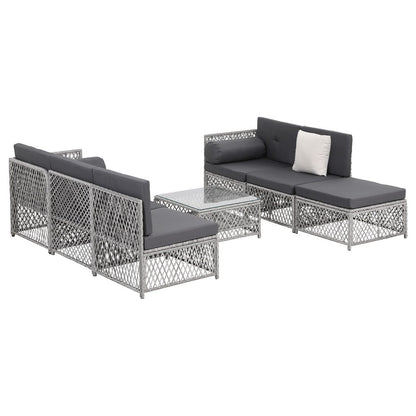 Gardeon 6 Seater Outdoor Sofa Set 7PCS Table Chair Set Garden Rattan Patio Furniture ODF-SOFA-7PCS-RATTAN-GE-ABCD