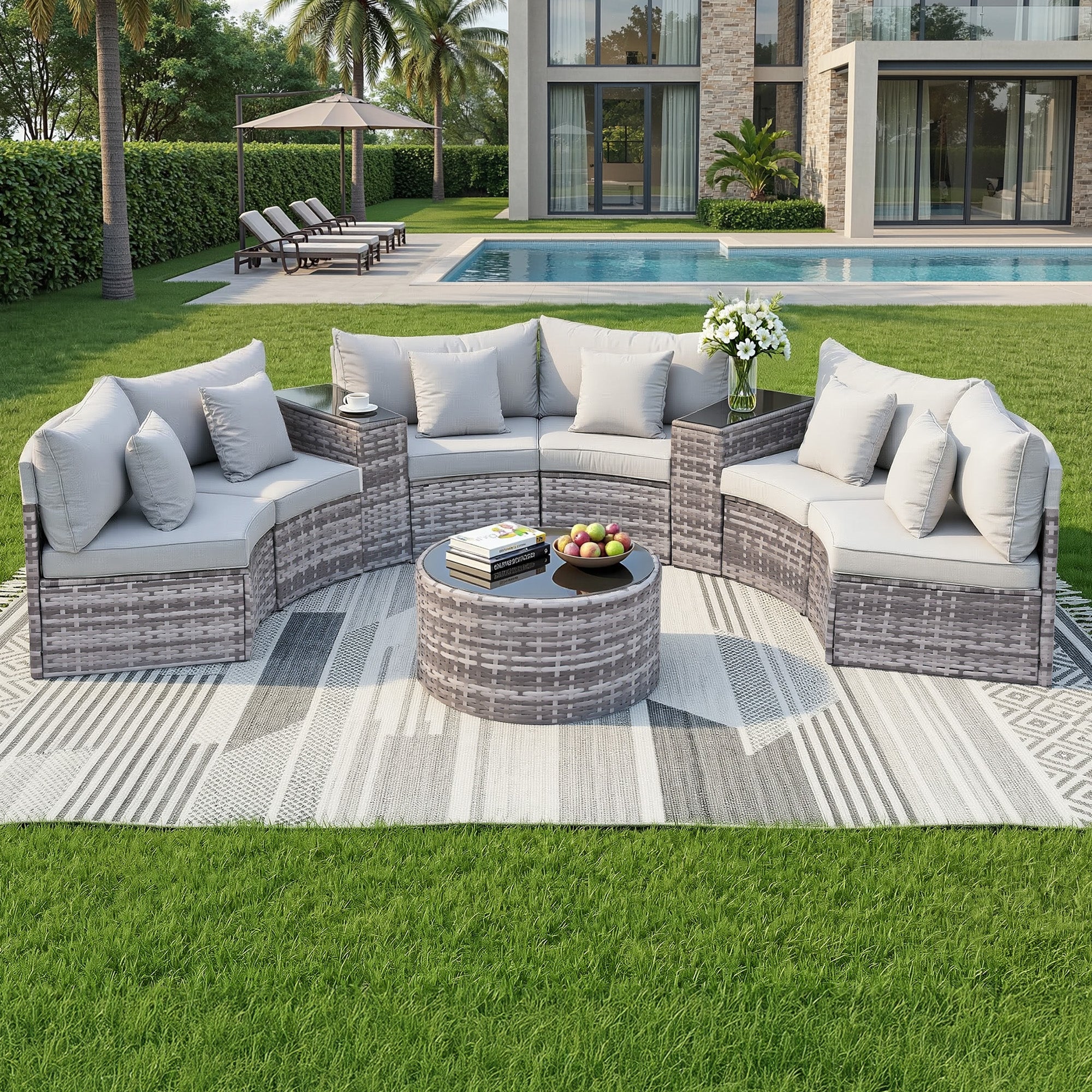 Gardeon 6 Seater Outdoor Sofa Set 9PCS Table Chair Set Garden Rattan Patio Furniture ODF-SOFA-9PC-RTA-GE