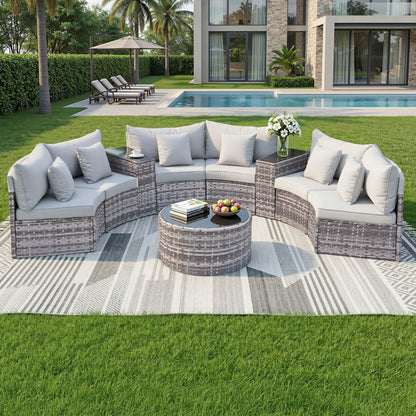 Gardeon 6 Seater Outdoor Sofa Set 9PCS Table Chair Set Garden Rattan Patio Furniture ODF-SOFA-9PC-RTA-GE