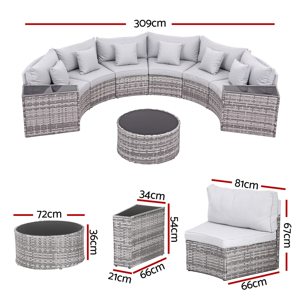 Gardeon 6 Seater Outdoor Sofa Set 9PCS Table Chair Set Garden Rattan Patio Furniture ODF-SOFA-9PC-RTA-GE