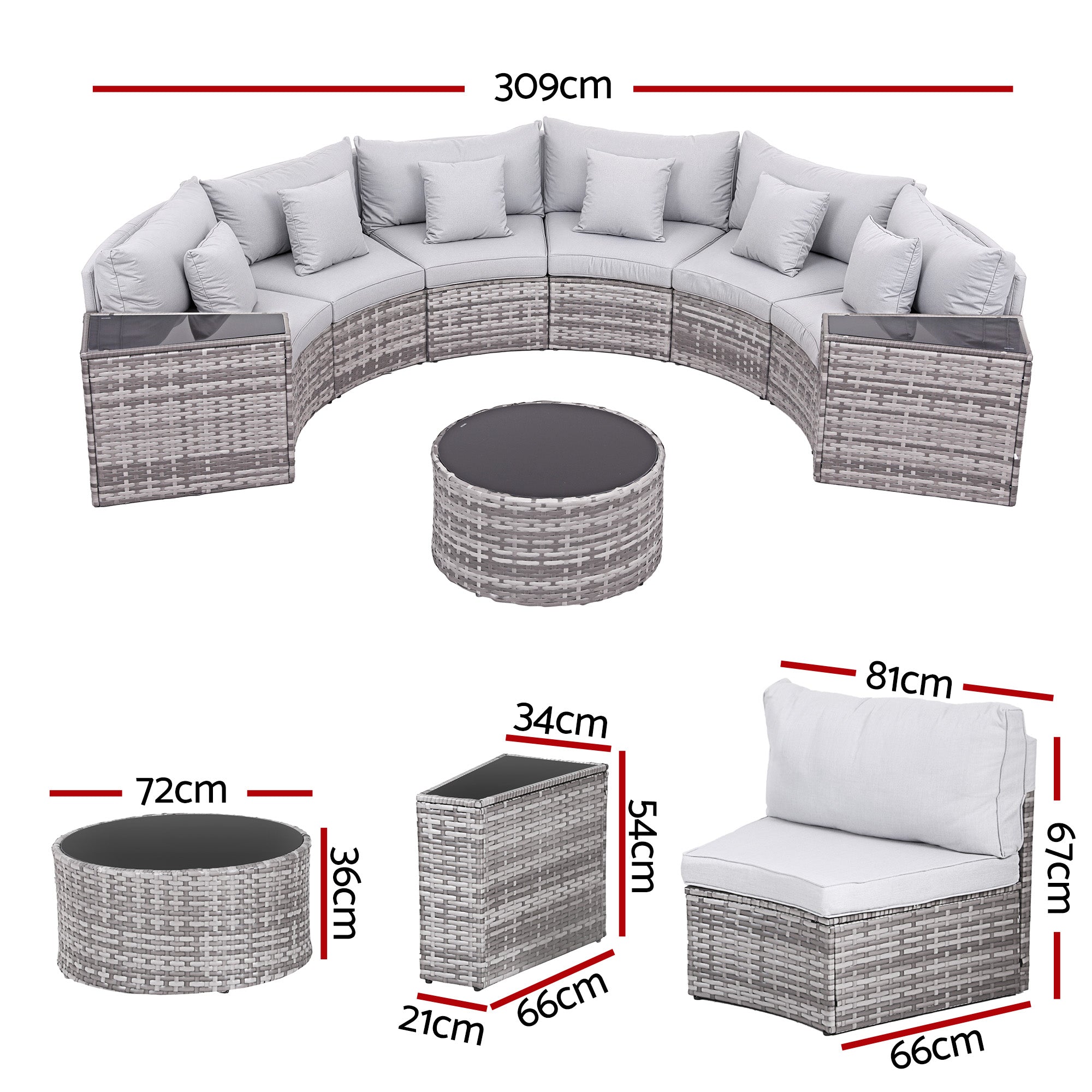 Gardeon 6 Seater Outdoor Sofa Set 9PCS Table Chair Set Garden Rattan Patio Furniture ODF-SOFA-9PC-RTA-GE