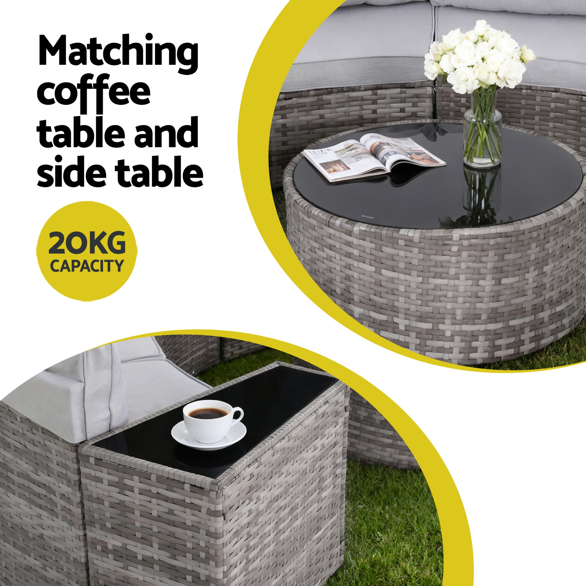 Gardeon 6 Seater Outdoor Sofa Set 9PCS Table Chair Set Garden Rattan Patio Furniture ODF-SOFA-9PC-RTA-GE