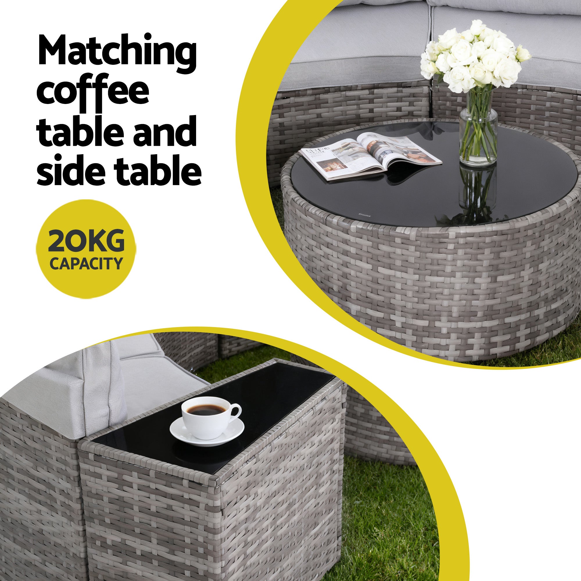 Gardeon 6 Seater Outdoor Sofa Set 9PCS Table Chair Set Garden Rattan Patio Furniture ODF-SOFA-9PC-RTA-GE